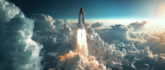 Rocket launch from a space station, zero-gravity smoke - obrazy, fototapety, plakaty