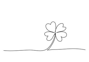 Four-leaf clover, one line drawing vector illustration.