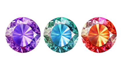 set of colorful gemstones isolated on transparent background cutout