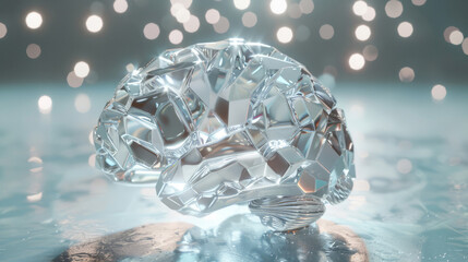 A crystal clear brain, facets reflecting light, symbolizing clarity and perception - obrazy, fototapety, plakaty
