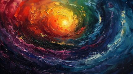 Abstract oil paint landscape resembling a mesmerizing whirlwind of colors and patterns.