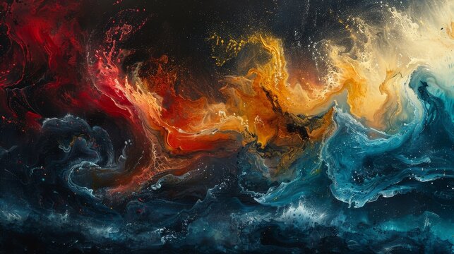 Immersive whirlwind of oil paints creating a fantastical and surreal atmosphere.