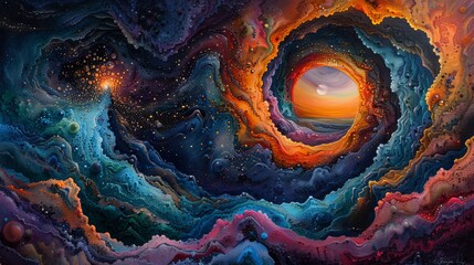 Surreal oil paint vortex swirling with vivid hues and intricate patterns. - obrazy, fototapety, plakaty