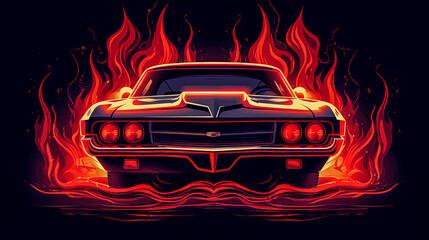 A car with flames on it. - obrazy, fototapety, plakaty