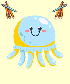 Cute Octopus Cartoon Vector Icon Illustration.