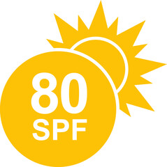 SPF 80 icon. Sun protection for skin. UVA UVB sunscreen protection. SPF icon for or skin cosmetics packaging.