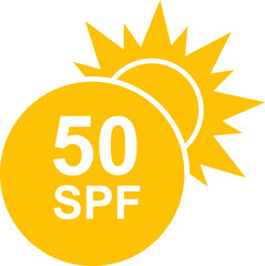 SPF 50 icon. Sun protection for skin. UVA UVB sunscreen protection. SPF icon for or skin cosmetics packaging.