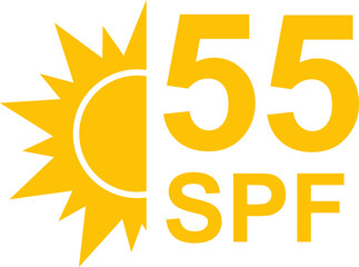 SPF 55 icon. Sun protection for skin. UVA UVB sunscreen protection. SPF icon for or skin cosmetics packaging.