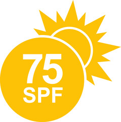 SPF 75 icon. Sun protection for skin. UVA UVB sunscreen protection. SPF icon for or skin cosmetics packaging.