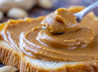 Peanut butter on a toast closeup