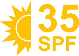 SPF 35 icon. Sun protection for skin. UVA UVB sunscreen protection. SPF icon for or skin cosmetics packaging.
