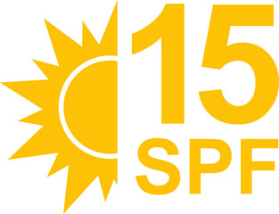 SPF 15 icon. Sun protection for skin. UVA UVB sunscreen protection. SPF icon for or skin cosmetics packaging.