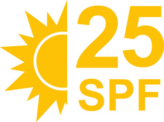 SPF 25 icon. Sun protection for skin. UVA UVB sunscreen protection. SPF icon for or skin cosmetics packaging.