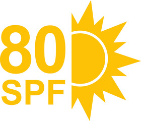SPF 80 icon. Sun protection for skin. UVA UVB sunscreen protection. SPF icon for or skin cosmetics packaging.