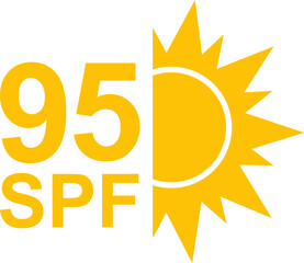 SPF 95 icon. Sun protection for skin. UVA UVB sunscreen protection. SPF icon for or skin cosmetics packaging.