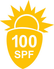 SPF 100 icon. Sun protection for skin. UVA UVB sunscreen protection. SPF icon for or skin cosmetics packaging.