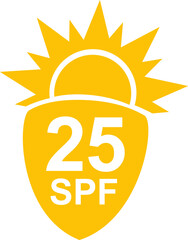 SPF 25 icon. Sun protection for skin. UVA UVB sunscreen protection. SPF icon for or skin cosmetics packaging.