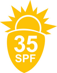 SPF 35 icon. Sun protection for skin. UVA UVB sunscreen protection. SPF icon for or skin cosmetics packaging.