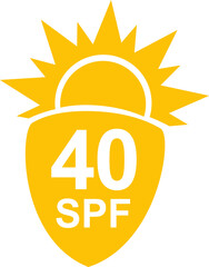 SPF 40 icon. Sun protection for skin. UVA UVB sunscreen protection. SPF icon for or skin cosmetics packaging.