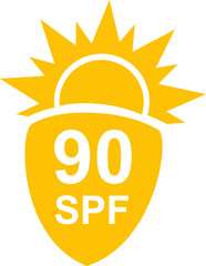 SPF 90 icon. Sun protection for skin. UVA UVB sunscreen protection. SPF icon for or skin cosmetics packaging.