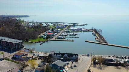 Aerial of Port Dover, Ontario, Canada by the water