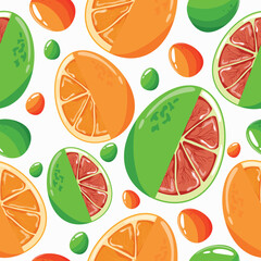 Easter seamless pattern with decorated eggs with pomelo, orange and green, orange eggs for holiday poster, textile or packaging 