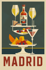 Madrid poster with abstract, minimal-color tapas depiction.
