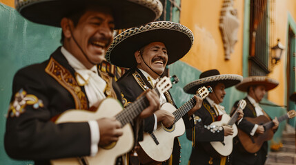 A group of mariachi band playing music. Cinco de mayo. The day of the dead. Mexico festival