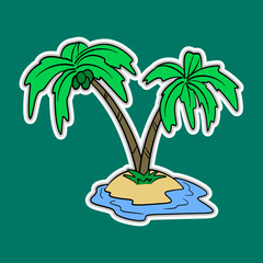 Palm Tree Island Doodle Sticker Illustration
