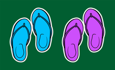 Two Pairs of Slippers Doodle Sticker Illustration