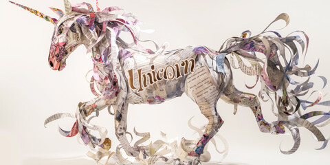 Unicorn made from newspaper pages