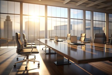 A huge meeting table of a modern company. Office design concept.Generated by AI