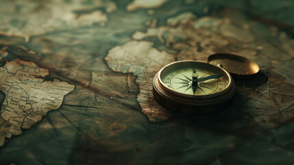 A simple, elegant compass pointing towards an obscure destination on a blank map