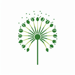 Unique dandelion logo, AI generative. Minimalist design inspired by Rams' ethos.