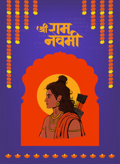 "Shree Ram Navmi" Marathi, Hindi Calligraphy means "Birth of Lord Rama" with Shree Ram vector, illustration, social media banner design layout template 