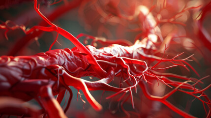 Detailed illustration of the human blood vessels, highlighting arterial and venous systems - obrazy, fototapety, plakaty