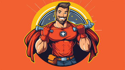 Cartoon super hero repair man or quick fix . mechan