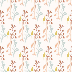 Modern vector pattern with pretty floral drawing motifs . Decorative seamless botanical background with gender neutral spring flowers. Natural stylish for fabric, interior wallpaper surface design.