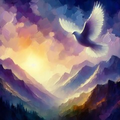 Abstract Christian background with representation of a dove - obrazy, fototapety, plakaty