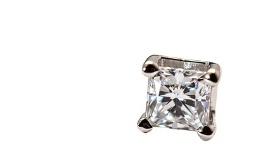 Adorning with Princess Cut Diamond Earrings On Transparent Background.