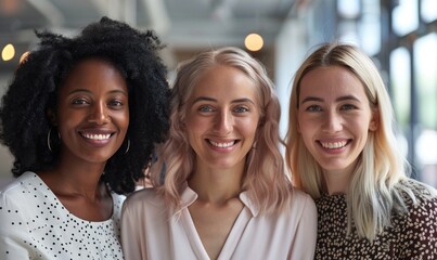 Obraz premium Three diverse and happy women posing for a photo