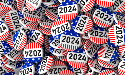 2024 usa election buttons pile background