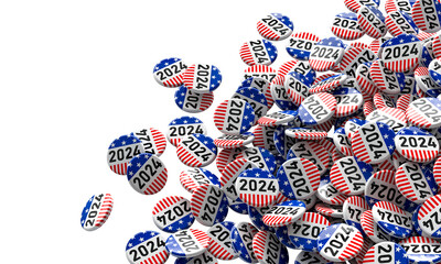 2024 election pins cascade on white background