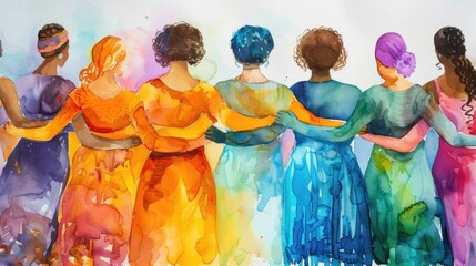 Naklejka premium Watercolor art capturing unity in diversity among people.
