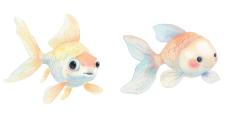 Fotobehang cute goldfish watercolor vector illustration © Finkha