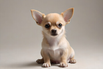 A chihuahua sitting in front of a simple background.