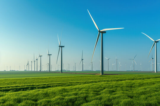 Witness the breathtaking sight of wind turbines dotting the horizon of Holland's countryside, a testament to sustainable energy. AI generative methods transform scenic photography.