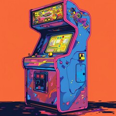 A classic arcade game cabinet reimagined in Pop Art style, vibrant colors, bold outlines, and exaggerated details , high resolution DSLR