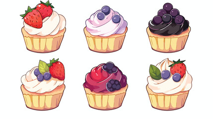 Cupcakes with cream and berries. Vector illustratio