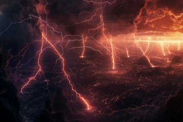a powerful, wonderful scene of thunder and lightning  generative ai - obrazy, fototapety, plakaty